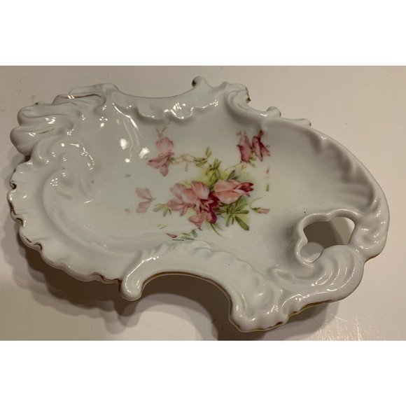 Vintage Porcelain Flowered Vanity Trinket Dish - Picture 2 of 3